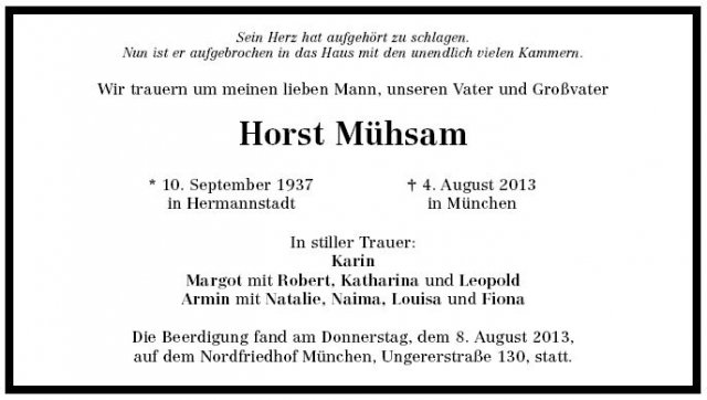 Muehsam Horst 1937-2013 Todesanzeige